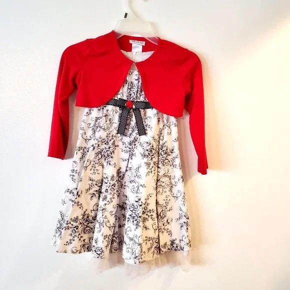 Bonnie Jean | Dresses | Bonnie Jean Girls Red White Black Holiday Dress W  Cardigan Size 6 2 Piece Set | Poshmark